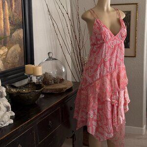 bebe Silk Summer Dress backless w/ deep plunge cut front mid length